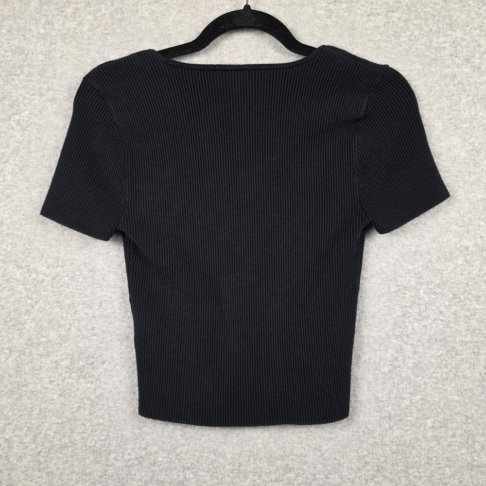 Abercrombie & Fitch Shirt Womens Medium Black Ribbed Scoop‎ Neck Cropped Top - Picture 2 of 7